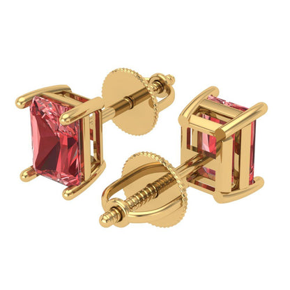 1 ctw Garnet Studs Earrings | 6x4mm Emerald Cut White Gold Screw back | January Birthstone