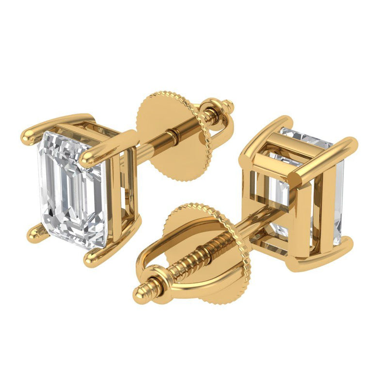 1 ct Brilliant Emerald Cut Solitaire Studs Natural Diamond Stone Clarity SI1-2 Color G-H Yellow Gold Earrings Screw back