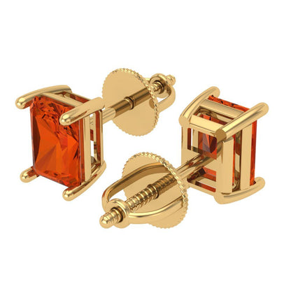 1 ctw Red Zirconia Studs Earrings | 6x4mm Emerald Cut White Gold Screw back | April Birthstone