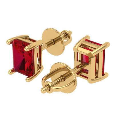 1 ctw Pink Tourmaline Studs Earrings | 6x4mm Emerald Cut White Gold Screw back | April Birthstone