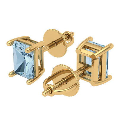 1 ctw Aquamarine Studs Earrings | 6x4mm Emerald Cut White Gold Screw back | March Birthstone