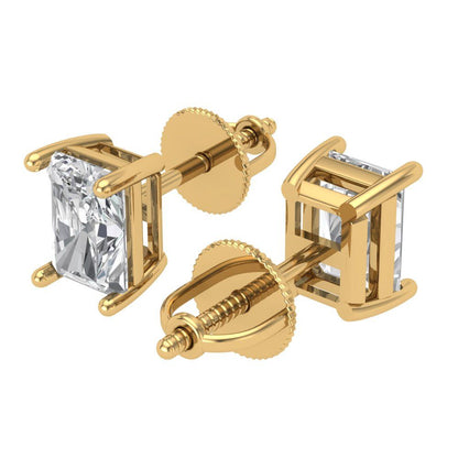 1 ctw Moissanite Studs Earrings | 6x4mm Emerald Cut White Gold Screw back | April Birthstone