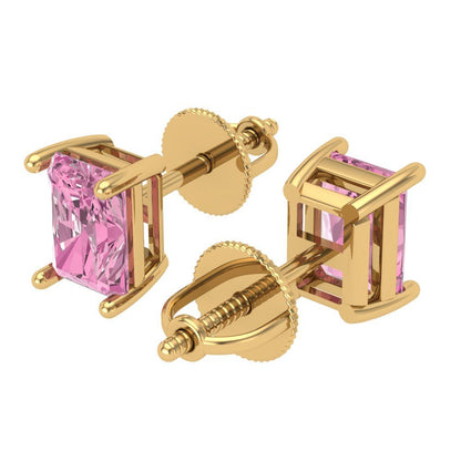 1 ctw Pink Zirconia Studs Earrings | 6x4mm Emerald Cut White Gold Screw back | April Birthstone