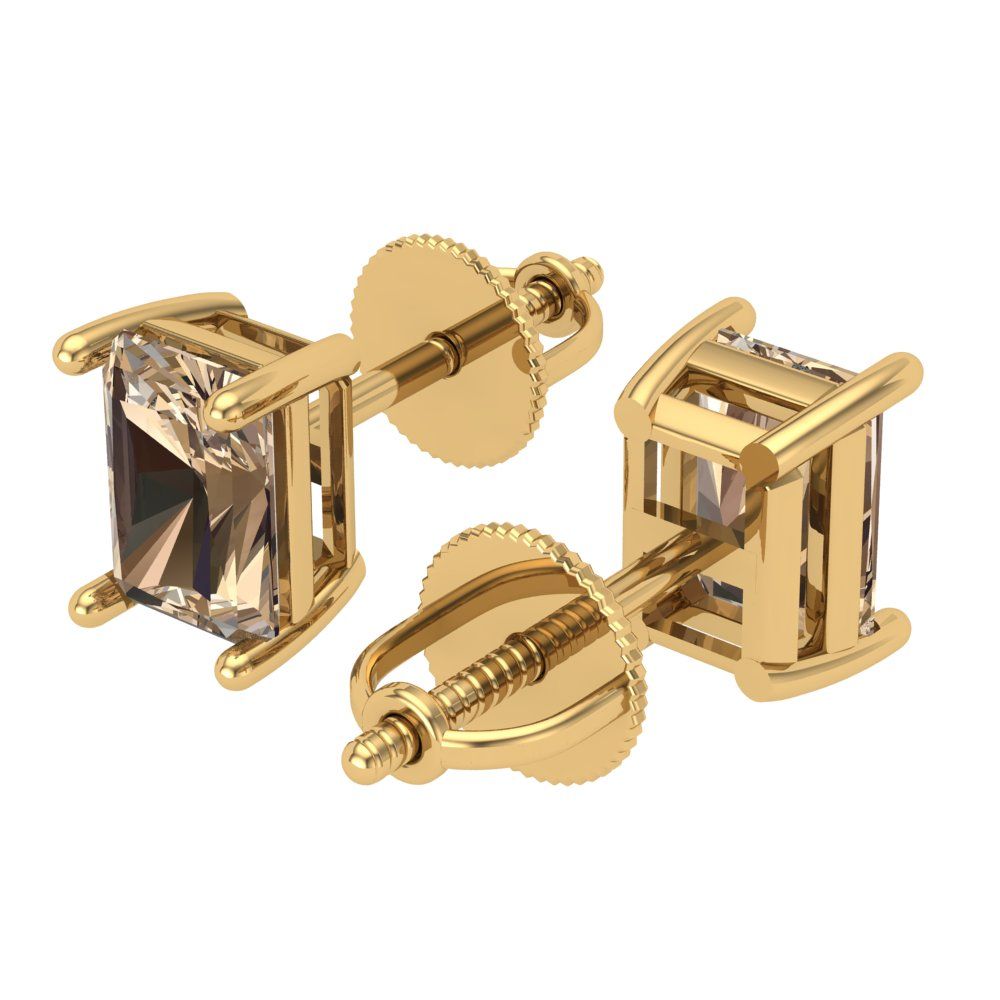 1 ctw Yellow Moissanite Studs Earrings | 6x4mm Emerald Cut White Gold Screw back | April Birthstone