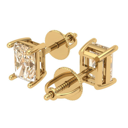 1 ctw Morganite Studs Earrings | 6x4mm Emerald Cut White Gold Screw back | February Birthstone