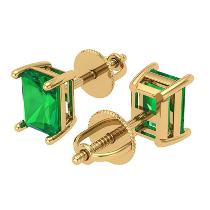1 ctw Emerald Studs Earrings | 6x4mm Emerald Cut White Gold Screw back | May Birthstone