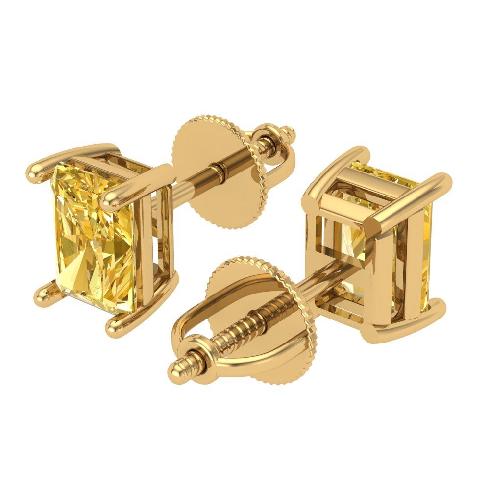 1 ctw Citrine Studs Earrings | 6x4mm Emerald Cut White Gold Screw back | November Birthstone