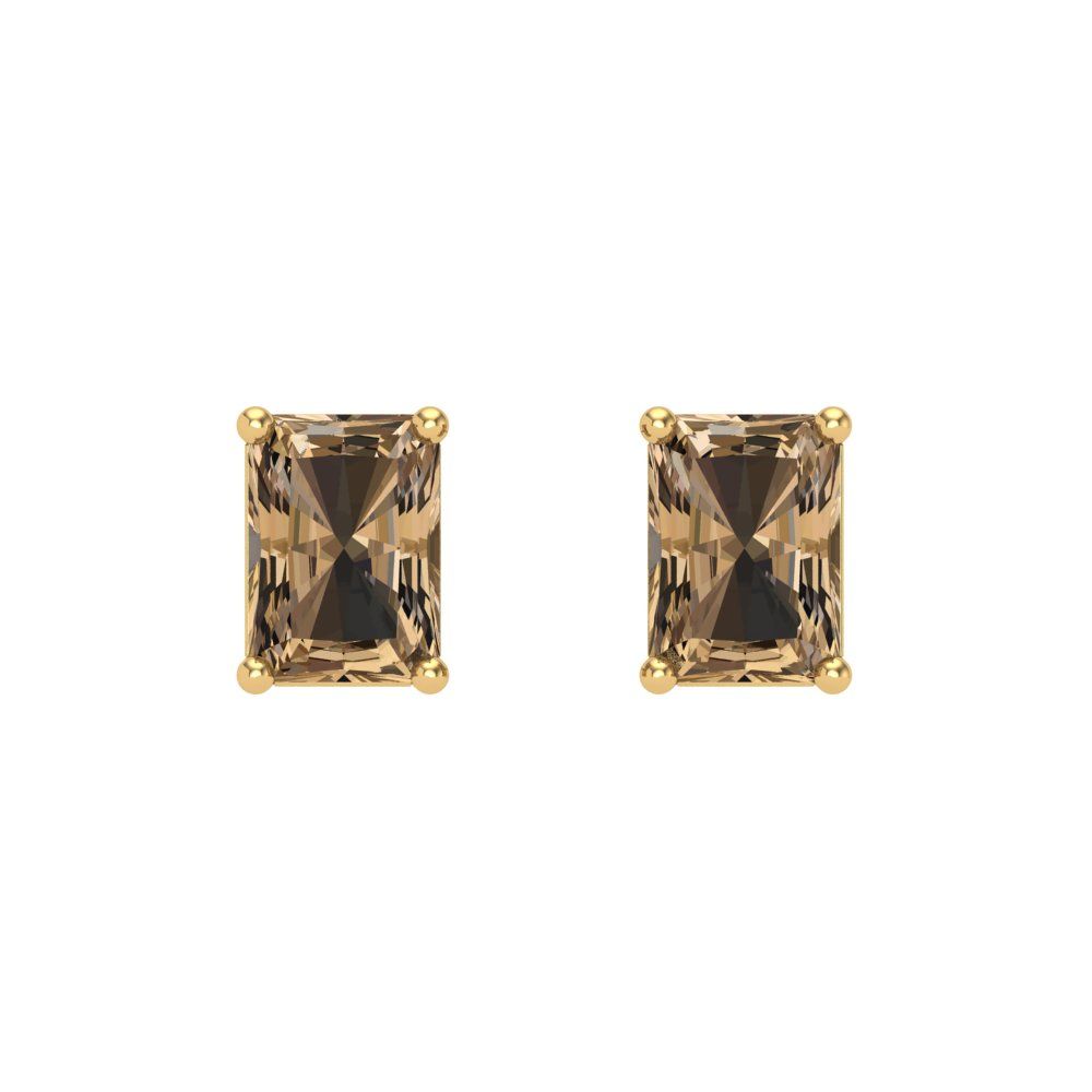 1 ctw Champagne Studs Earrings | 6x4mm Emerald Cut White Gold Screw back | April Birthstone