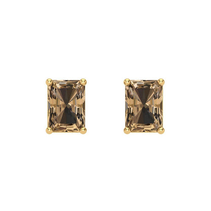 1 ctw Champagne Studs Earrings | 6x4mm Emerald Cut White Gold Screw back | April Birthstone