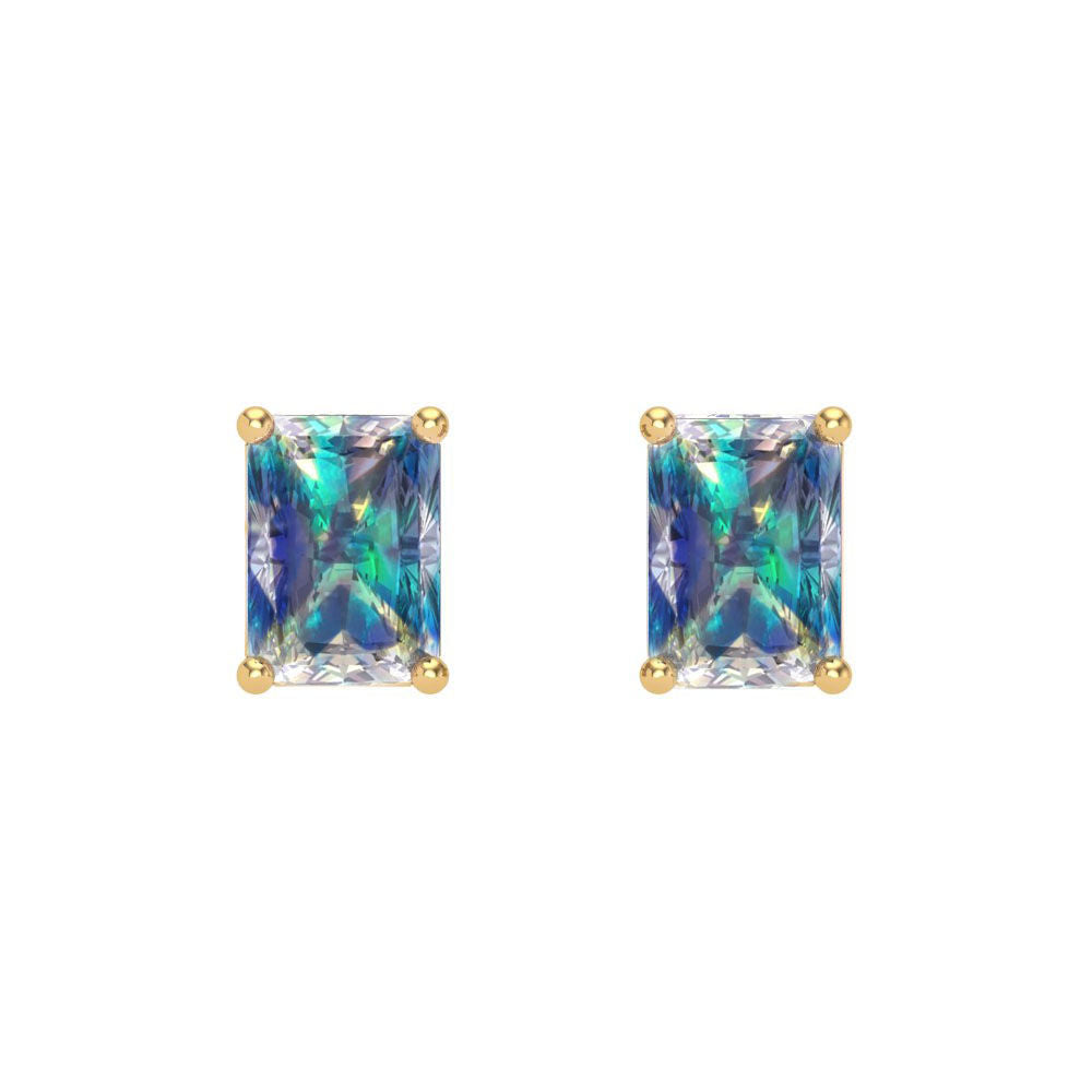 1 ctw Blue Moissanite Studs Earrings | 6x4mm Emerald Cut White Gold Screw back | April Birthstone