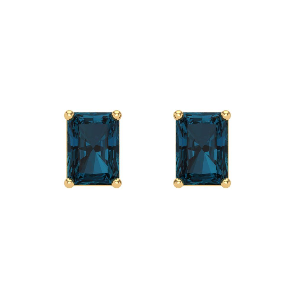 1 ctw London Blue Topaz Studs Earrings | 6x4mm Emerald Cut White Gold Screw back | December Birthstone