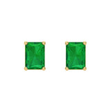 1 ct Brilliant Emerald Cut Solitaire Studs Simulated Emerald Stone Yellow Gold Earrings Screw back