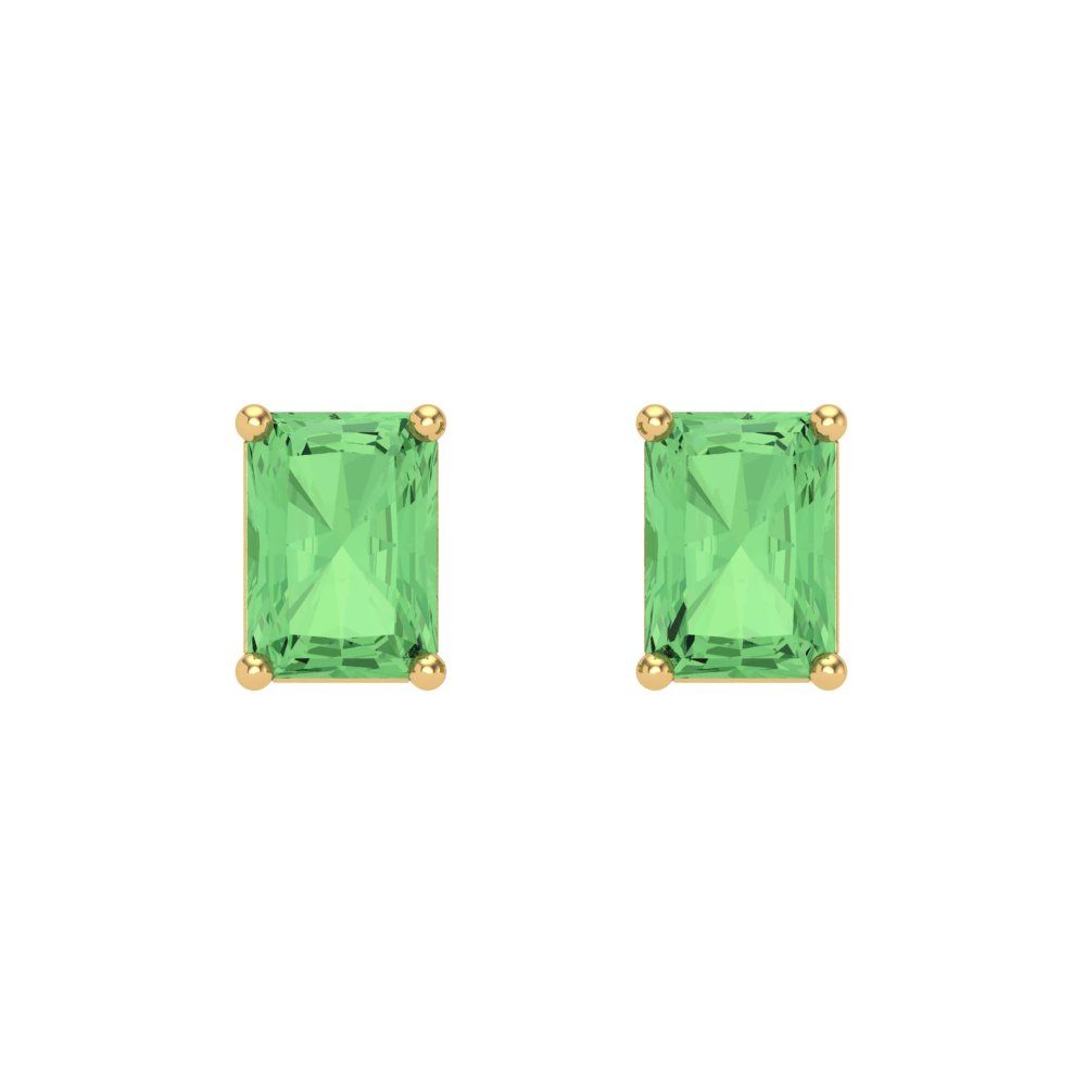 1 ctw Green Zirconia Studs Earrings | 6x4mm Emerald Cut White Gold Screw back | April Birthstone