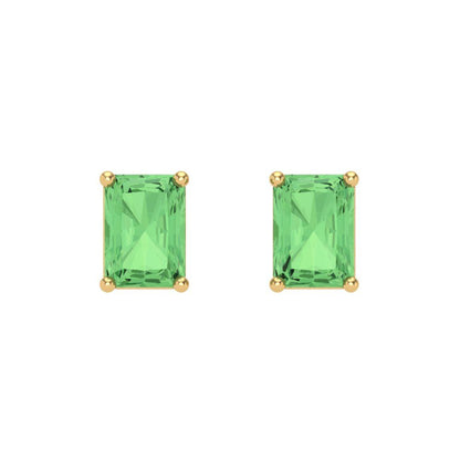 1 ctw Green Zirconia Studs Earrings | 6x4mm Emerald Cut White Gold Screw back | April Birthstone
