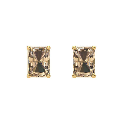 1 ctw Yellow Moissanite Studs Earrings | 6x4mm Emerald Cut White Gold Screw back | April Birthstone