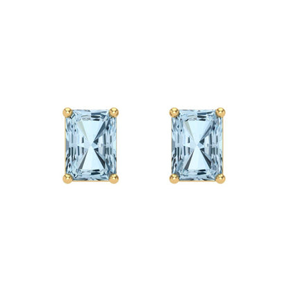 1 ctw Sky Blue Topaz Studs Earrings | 6x4mm Emerald Cut White Gold Screw back | December Birthstone
