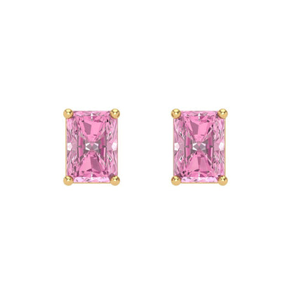 1 ctw Pink Zirconia Studs Earrings | 6x4mm Emerald Cut White Gold Screw back | April Birthstone