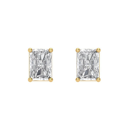 1 ctw White Sapphire Studs Earrings | 6x4mm Emerald Cut White Gold Screw back | April Birthstone