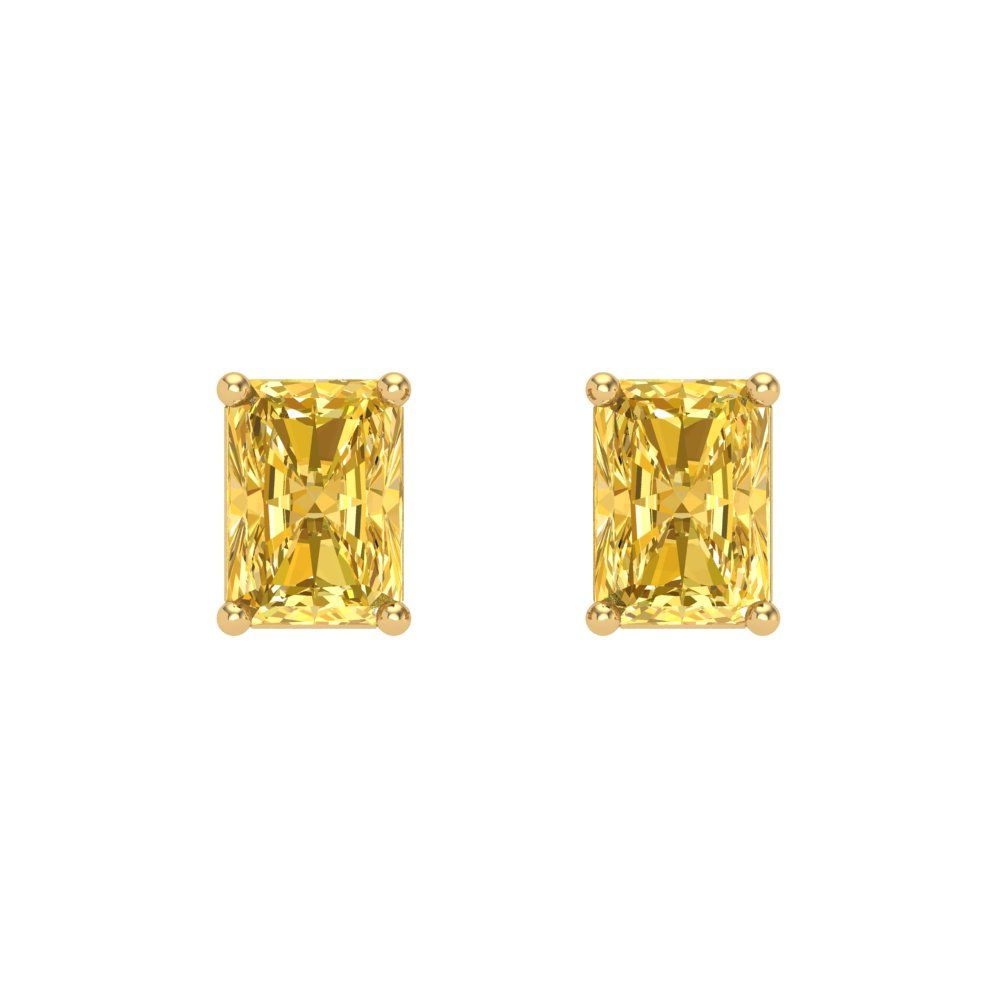 1 ctw Yellow Zirconia Studs Earrings | 6x4mm Emerald Cut White Gold Screw back | April Birthstone