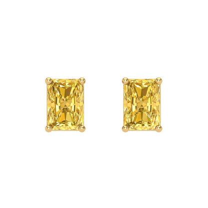 1 ctw Yellow Zirconia Studs Earrings | 6x4mm Emerald Cut White Gold Screw back | April Birthstone