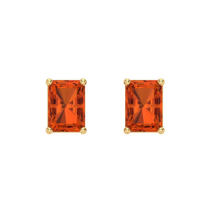 1 ctw Red Zirconia Studs Earrings | 6x4mm Emerald Cut White Gold Screw back | April Birthstone