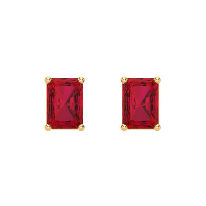 1 ctw Ruby Studs Earrings | 6x4mm Emerald Cut White Gold Screw back | July Birthstone