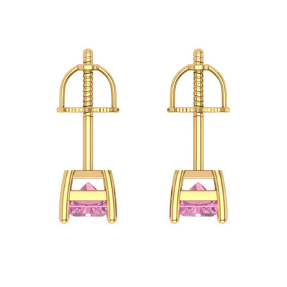1 ctw Pink Zirconia Studs Earrings | 6x4mm Emerald Cut White Gold Screw back | April Birthstone