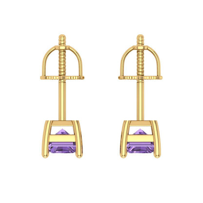 1 ctw Alexandrite Studs Earrings | 6x4mm Emerald Cut White Gold Screw back | June Birthstone