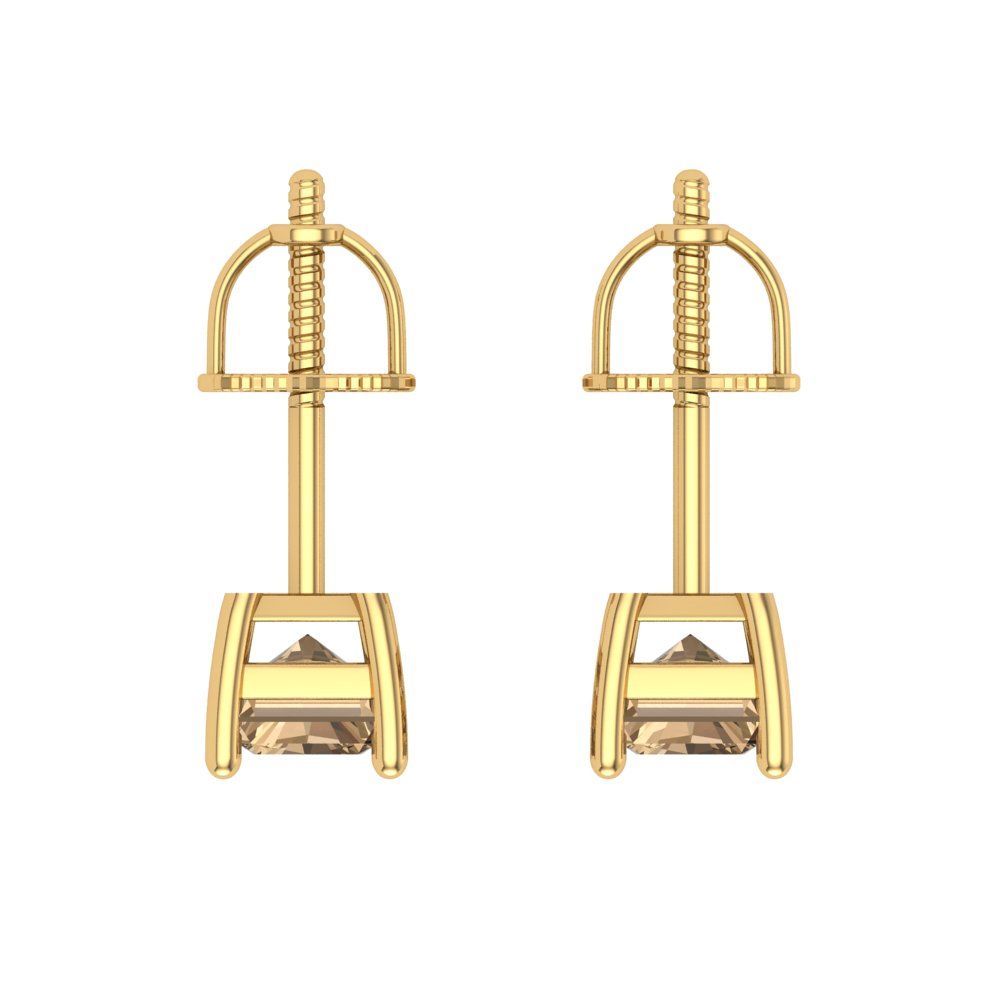 1 ctw Champagne Studs Earrings | 6x4mm Emerald Cut White Gold Screw back | April Birthstone