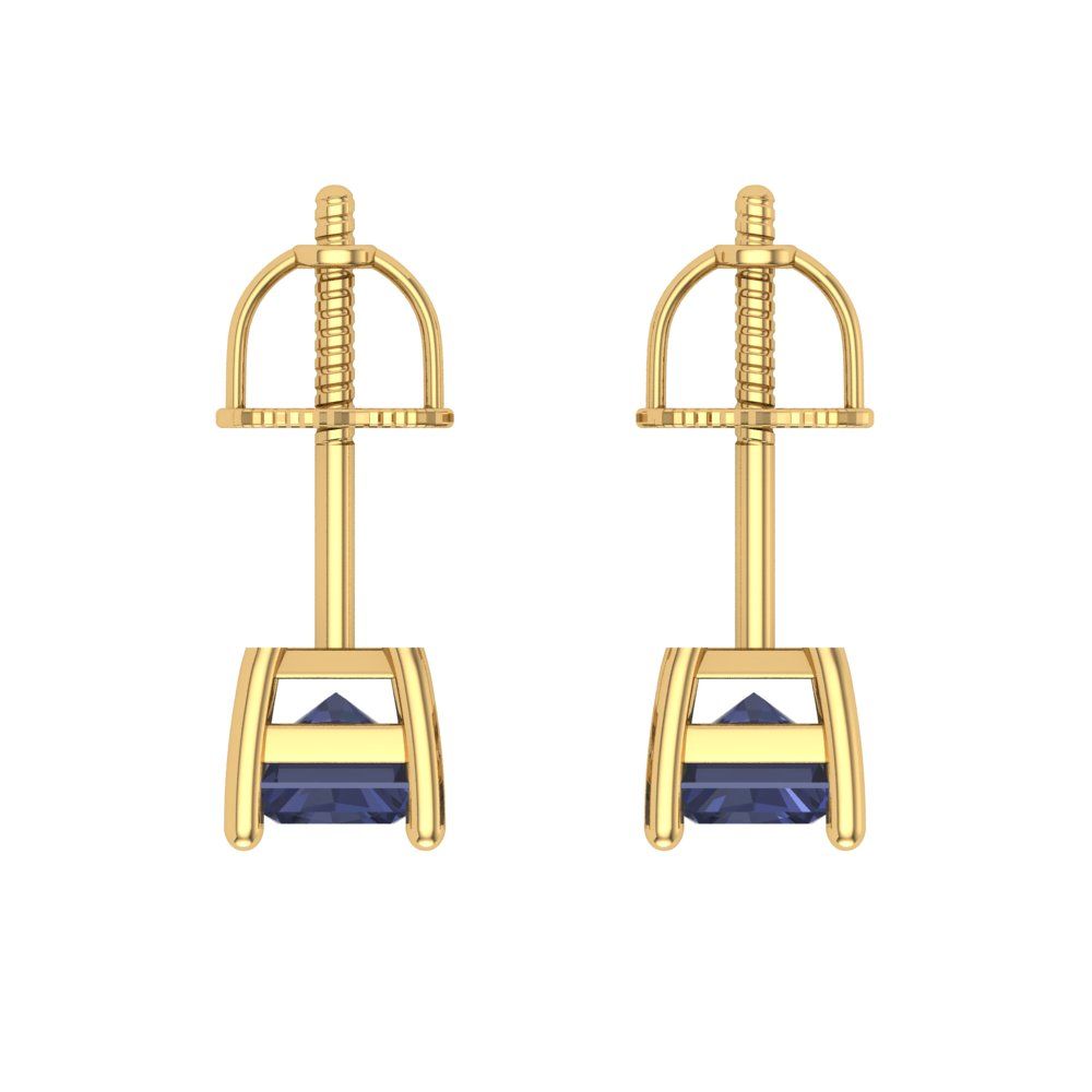 1 ctw Blue Sapphire Studs Earrings | 6x4mm Emerald Cut White Gold Screw back | September Birthstone