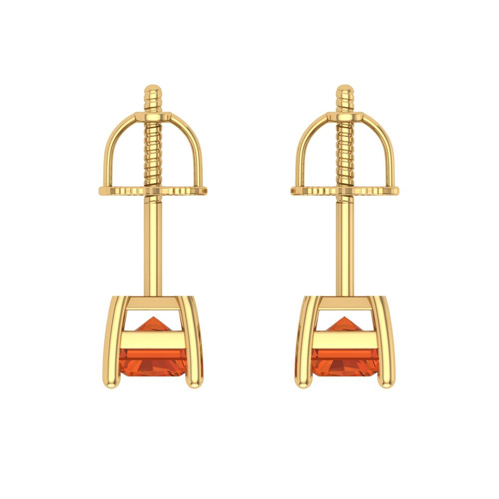1 ctw Red Zirconia Studs Earrings | 6x4mm Emerald Cut White Gold Screw back | April Birthstone