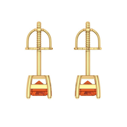 1 ctw Red Zirconia Studs Earrings | 6x4mm Emerald Cut White Gold Screw back | April Birthstone