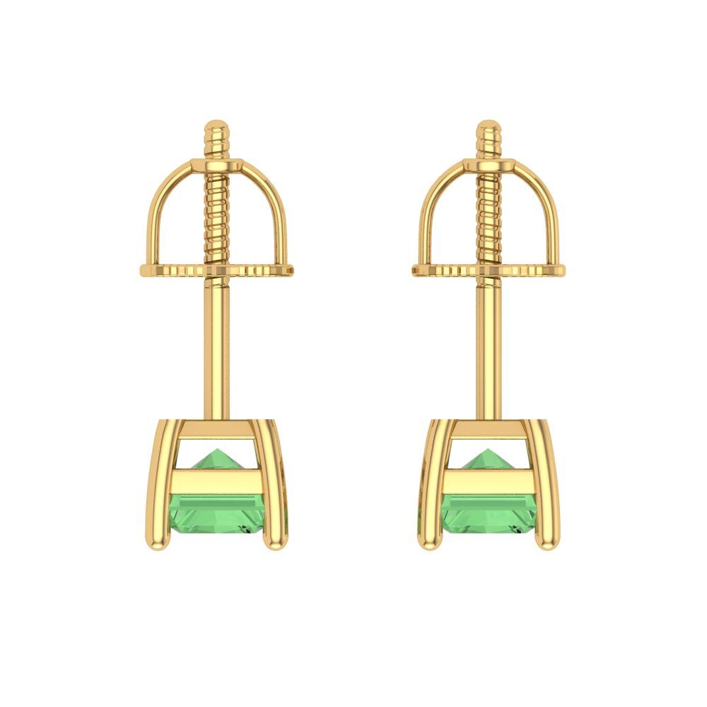 1 ctw Green Zirconia Studs Earrings | 6x4mm Emerald Cut White Gold Screw back | April Birthstone