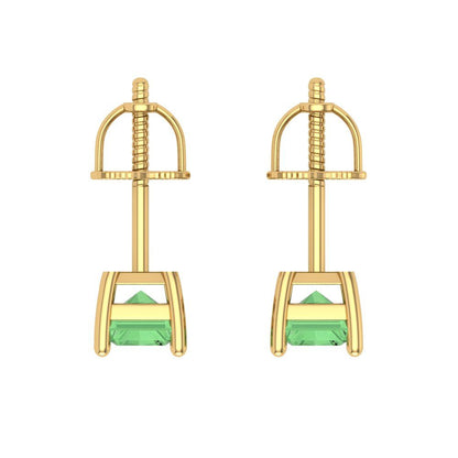 1 ctw Green Zirconia Studs Earrings | 6x4mm Emerald Cut White Gold Screw back | April Birthstone