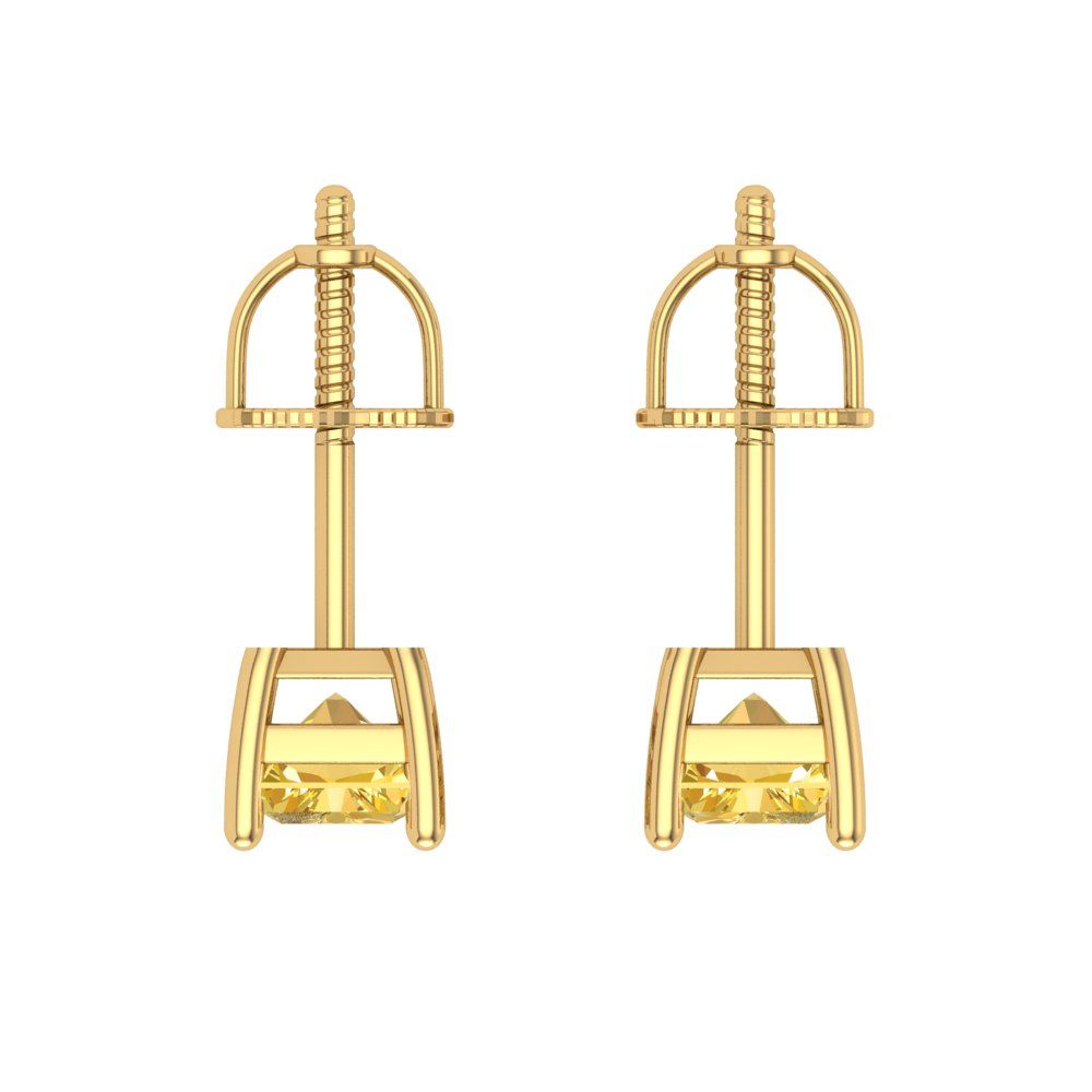 1 ctw Citrine Studs Earrings | 6x4mm Emerald Cut White Gold Screw back | November Birthstone