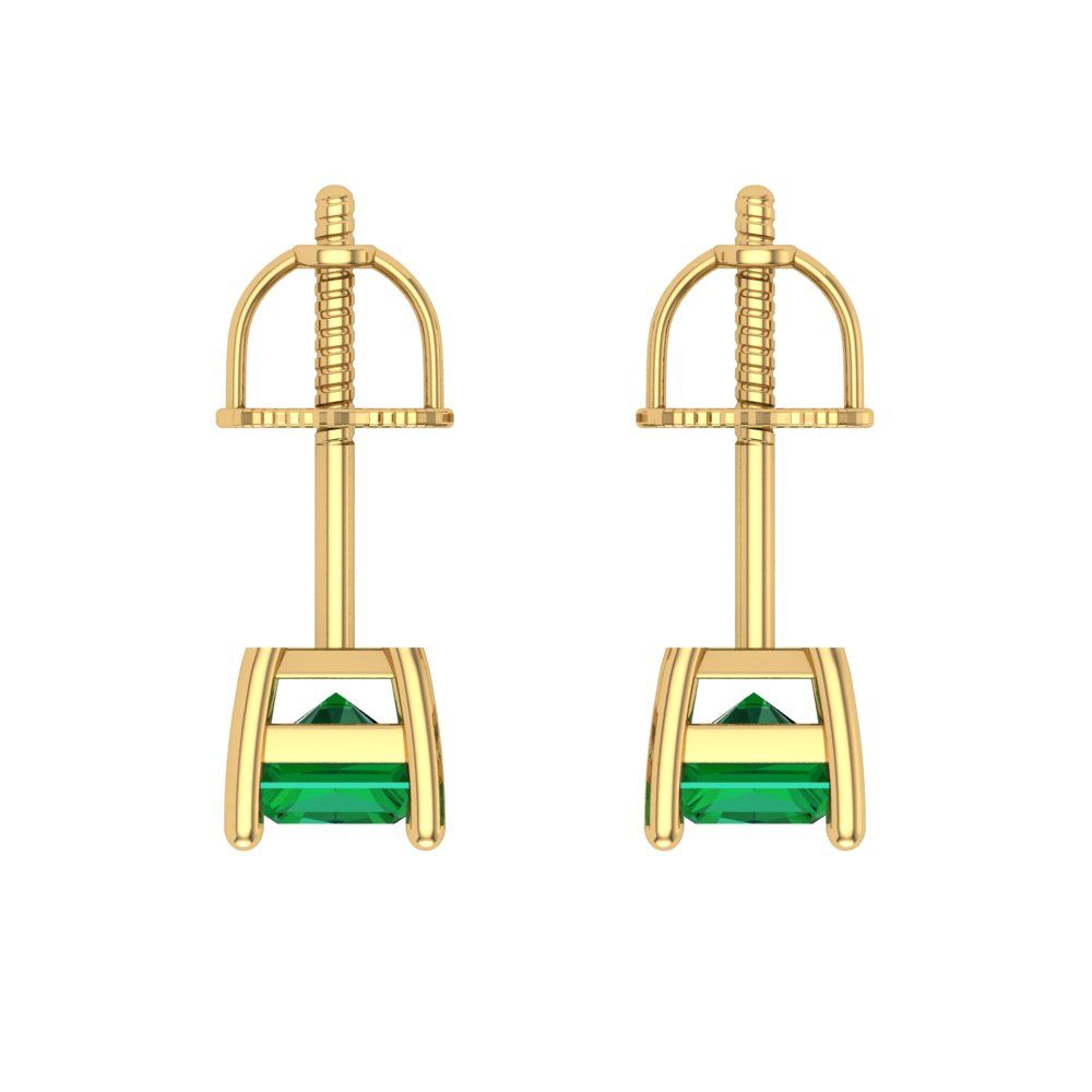 1 ctw Emerald Studs Earrings | 6x4mm Emerald Cut White Gold Screw back | May Birthstone