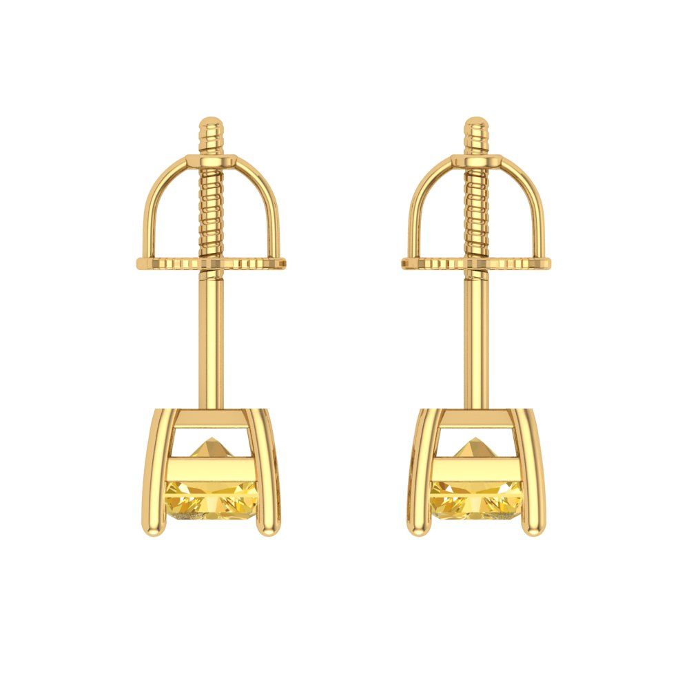1 ctw Yellow Zirconia Studs Earrings | 6x4mm Emerald Cut White Gold Screw back | April Birthstone