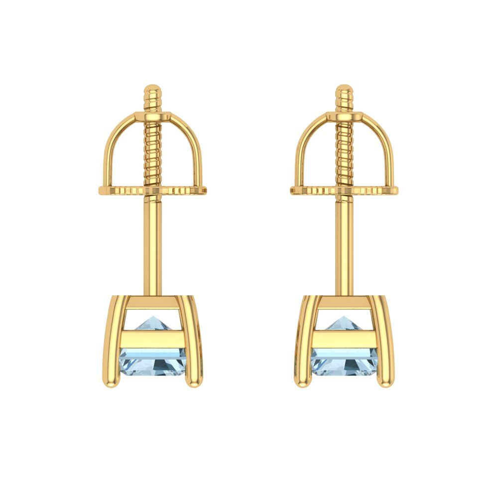 1 ctw Swiss Blue Topaz Studs Earrings | 6x4mm Emerald Cut White Gold Screw back | December Birthstone