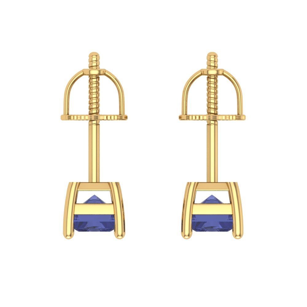 1 ctw Tanzanite Studs Earrings | 6x4mm Emerald Cut White Gold Screw back | December Birthstone