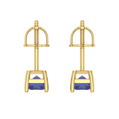 1 ctw Tanzanite Studs Earrings | 6x4mm Emerald Cut White Gold Screw back | December Birthstone