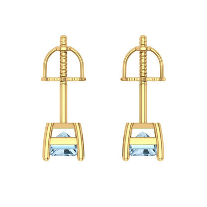 1cttw Aquamarine Gold-Plated 925 Silver Screw Back Stud Earrings
