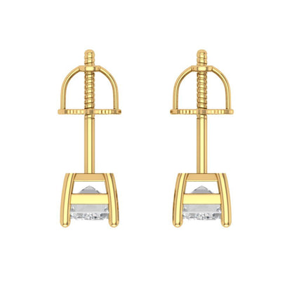 1 ctw White Sapphire Studs Earrings | 6x4mm Emerald Cut White Gold Screw back | April Birthstone
