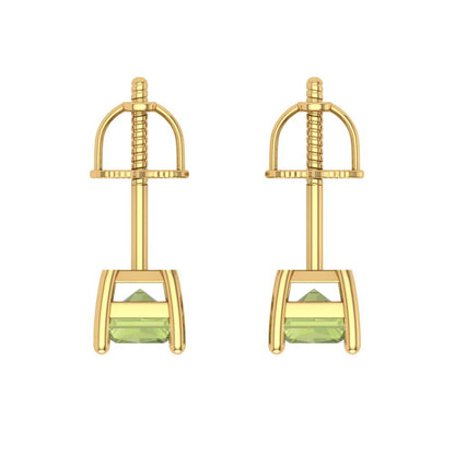 1 ctw Peridot Studs Earrings | 6x4mm Emerald Cut White Gold Screw back | August Birthstone