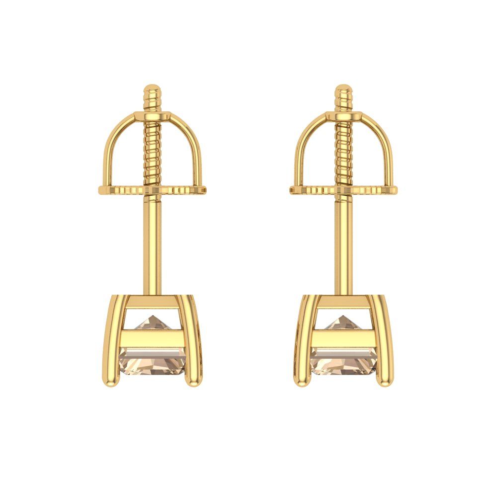 1 ctw Yellow Moissanite Studs Earrings | 6x4mm Emerald Cut White Gold Screw back | April Birthstone