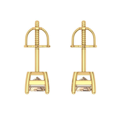 1 ctw Yellow Moissanite Studs Earrings | 6x4mm Emerald Cut White Gold Screw back | April Birthstone