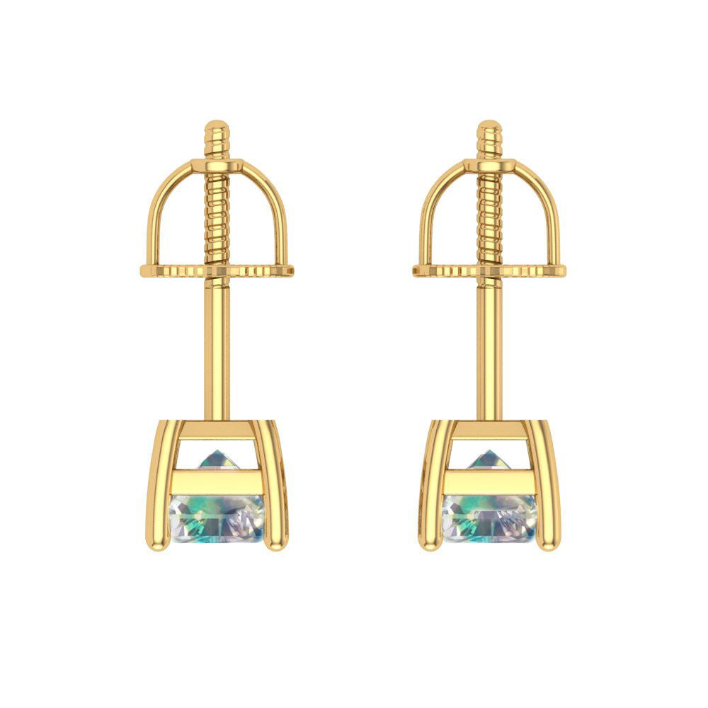 1 ctw Blue Moissanite Studs Earrings | 6x4mm Emerald Cut White Gold Screw back | April Birthstone