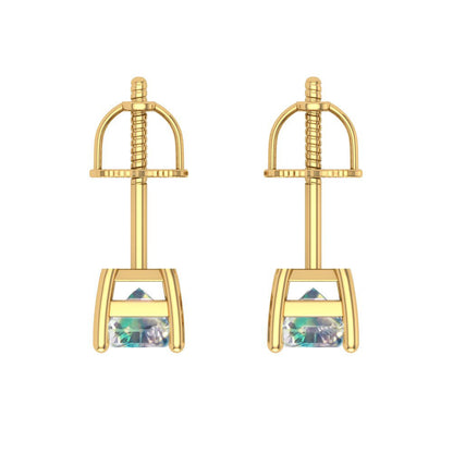 1 ctw Blue Moissanite Studs Earrings | 6x4mm Emerald Cut White Gold Screw back | April Birthstone
