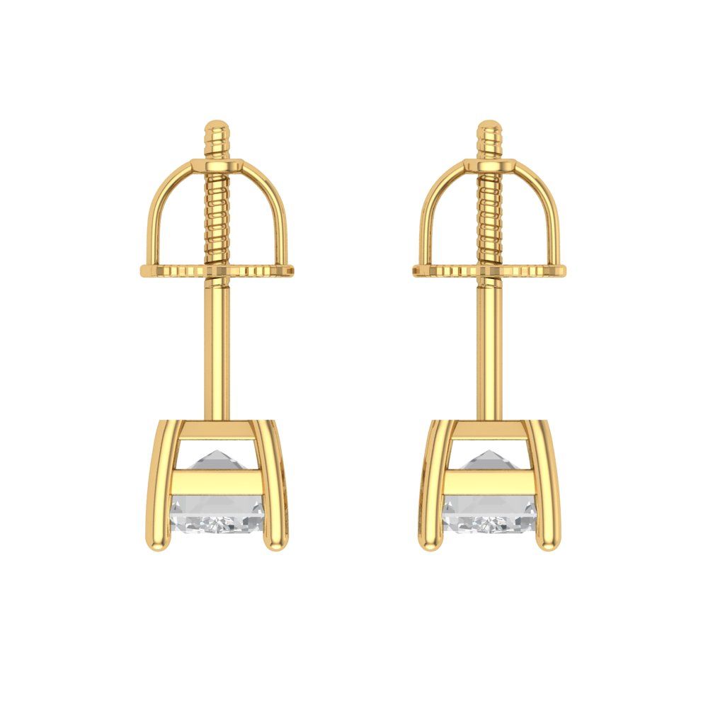 1 ctw Moissanite Studs Earrings | 6x4mm Emerald Cut White Gold Screw back | April Birthstone