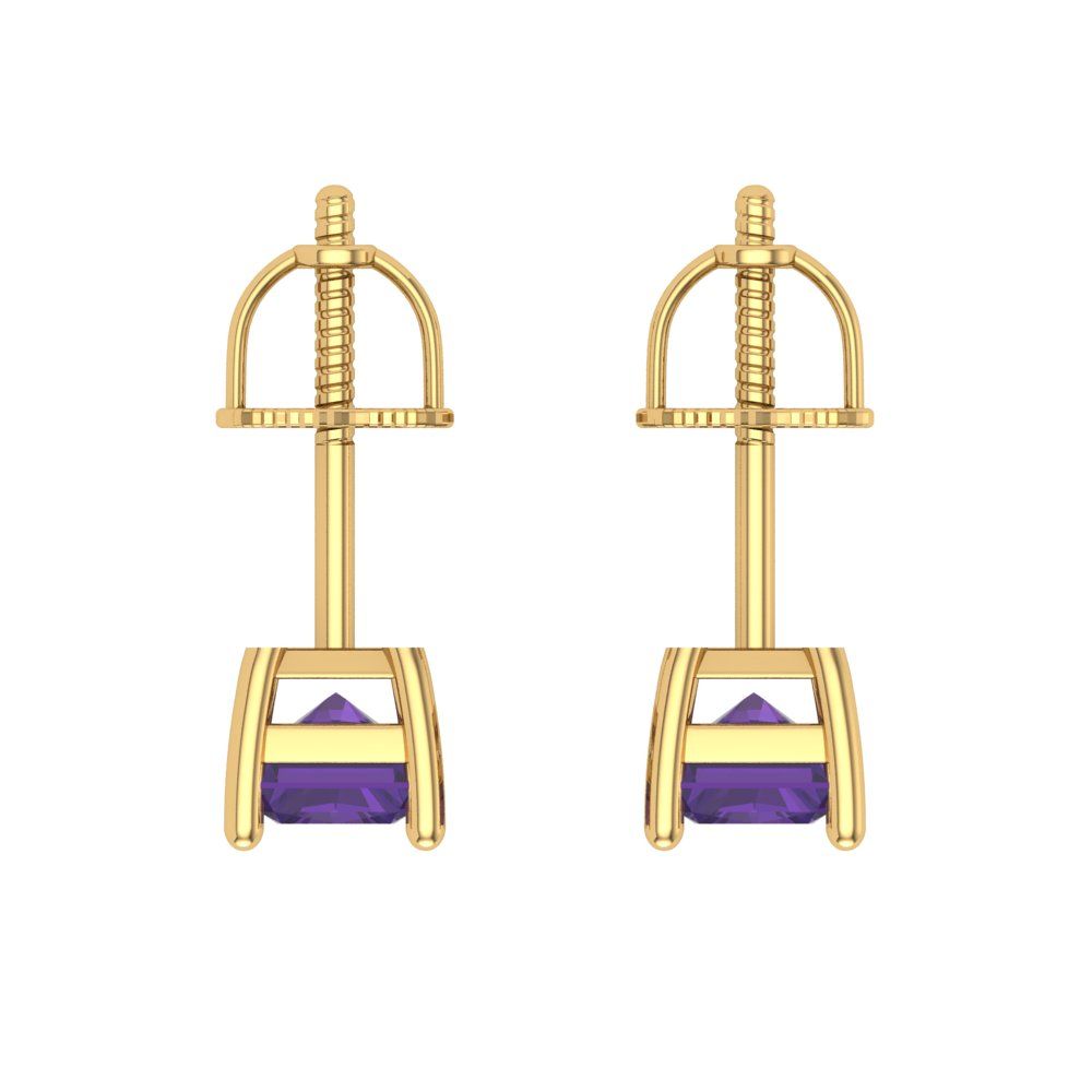 1 ctw Amethyst Studs Earrings | 6x4mm Emerald Cut White Gold Screw back | February Birthstone
