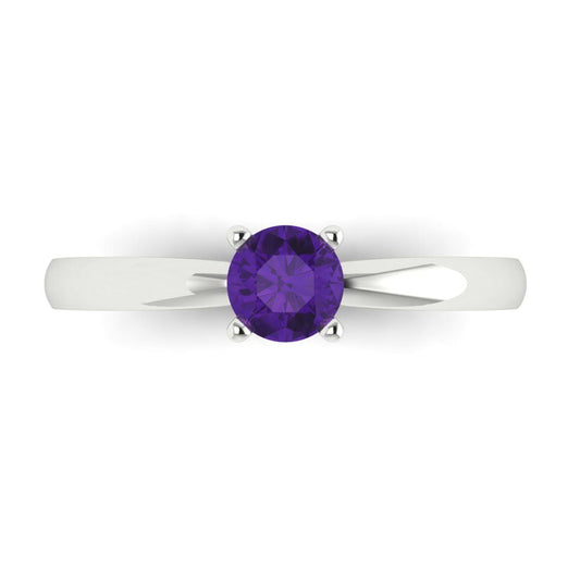 0.5 cttw Natural Amethyst Solitaire  Engagement Ring - Solid White Gold (VVS1, Round Cut,5.0mm)
